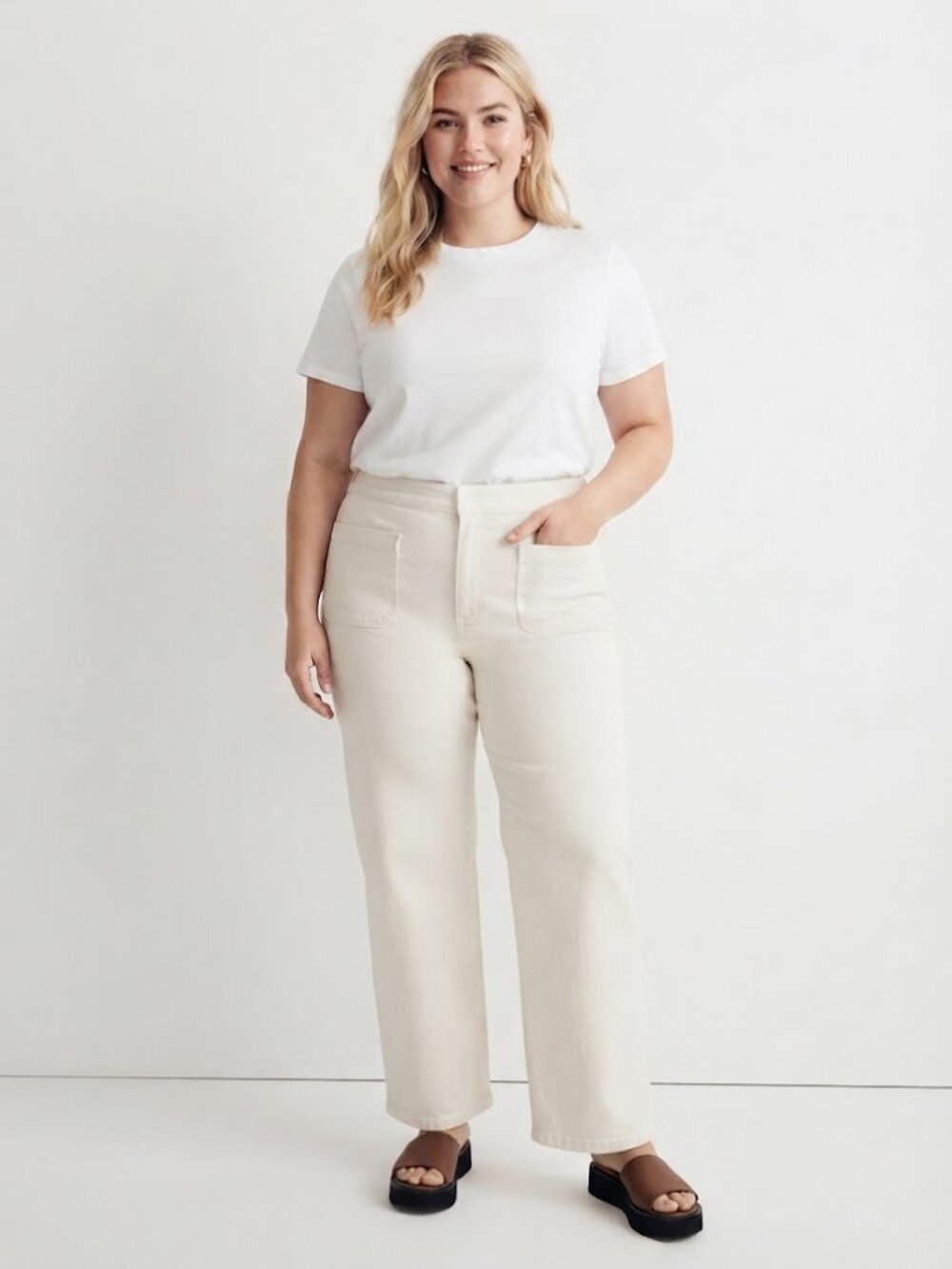 Madewell Perfect Vintage Wide-Leg Jeans High Rise Cream Plus Size 32 NWT